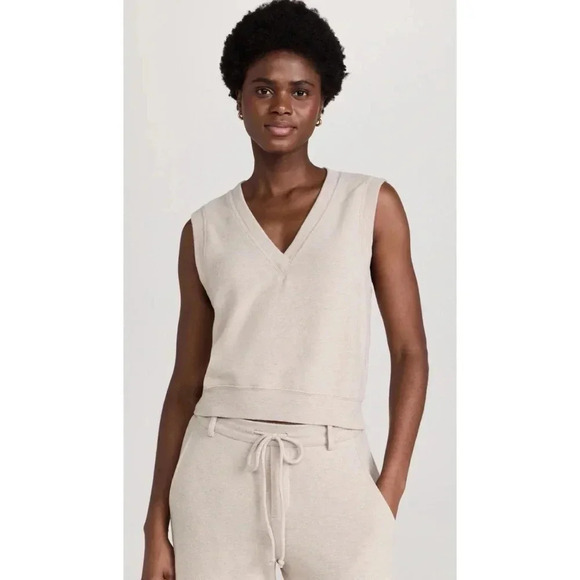 NWT Donni Sweater Vest Knit Sleeveless Tank V Neck Relaxed in Heathered Oat XL - Picture 1 of 13